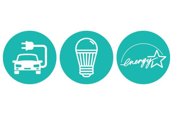 Icons that represent Electrical vehicle ready, LED lighting, and Energy Star Equipped.